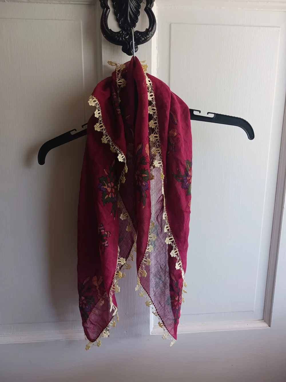 Turkish Oya Style Scarf Vintage Hijab Headscarf Bandana Burgundy Floral Design